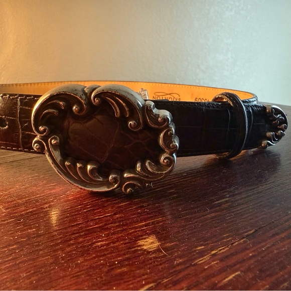 Brighton Dark Brown Leather Belt with Intricate Silver Buckle - Picture 2 of 3